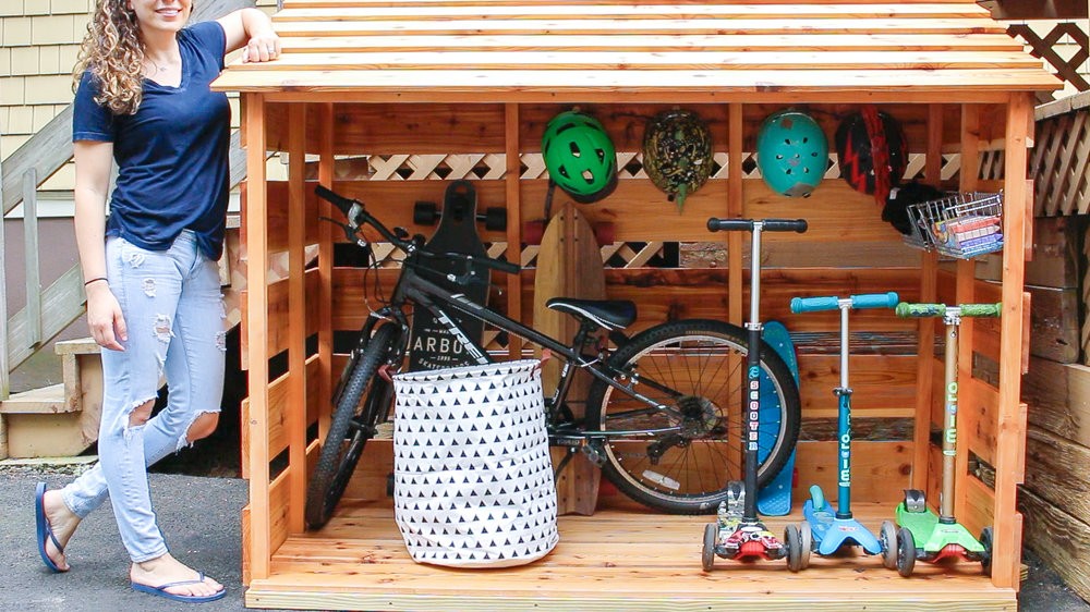 a wood shed design for bike storage